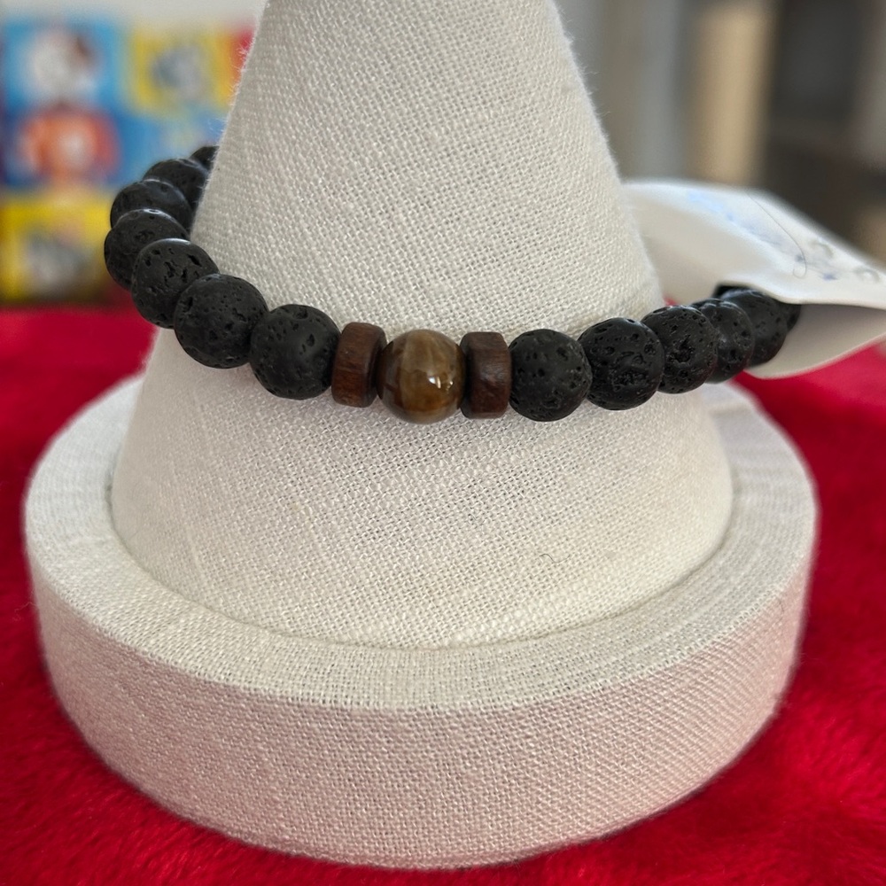 Oshena designer beachwear lava Black and Brown tiger eye Bracelet NEW release!